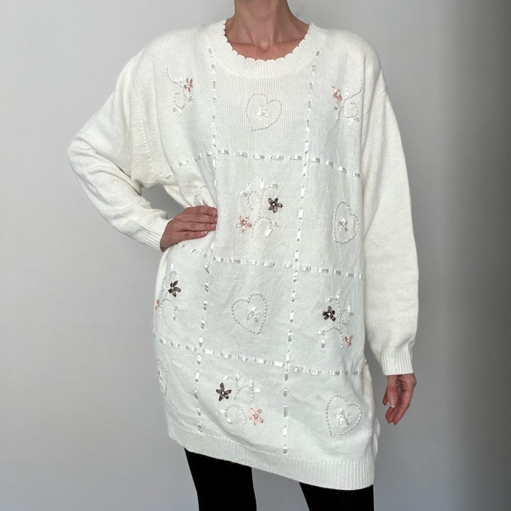 NWT Vintage Embellished White Sweater